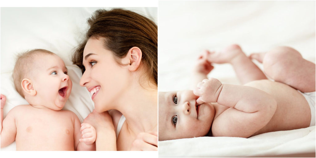 madre y bebés felices con los pañales
